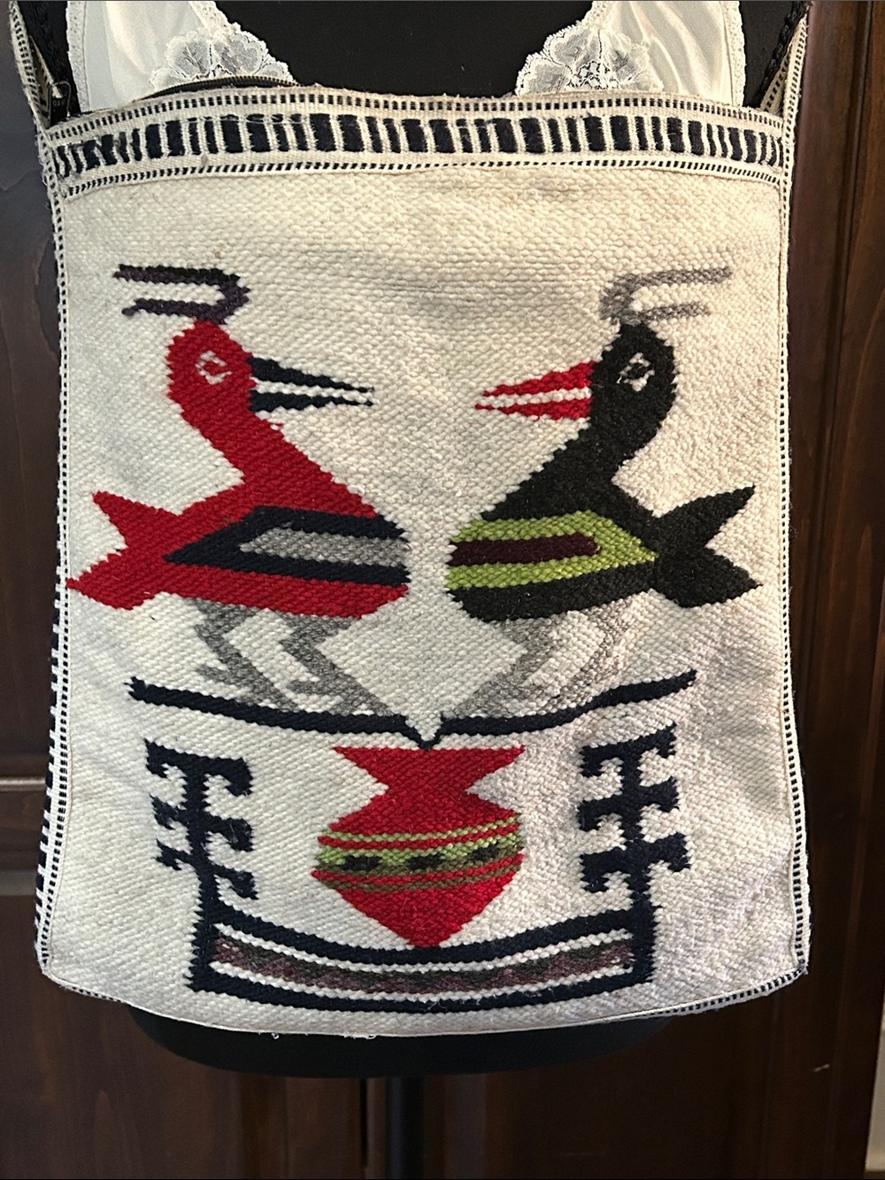 60’s 70’s Peruvian Hand Woven Bird Bag Tote - Top Zip